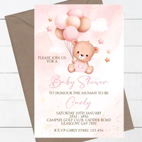 10 Personalised Baby Shower Invitations Teddy Bear Pink Girl