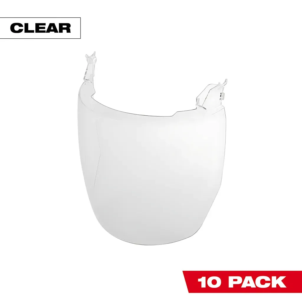 10pk Clear Face Shield Replacement Lenses (No-brim Helmet Only Mount)