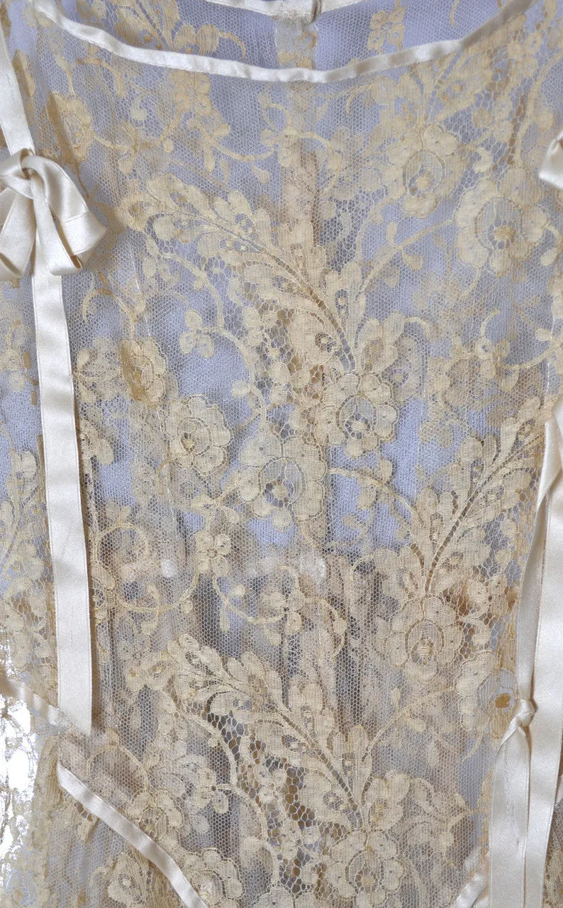 1920's RARE Vera West Fine Lace Peignoir Robe and Gown Teddy Roses