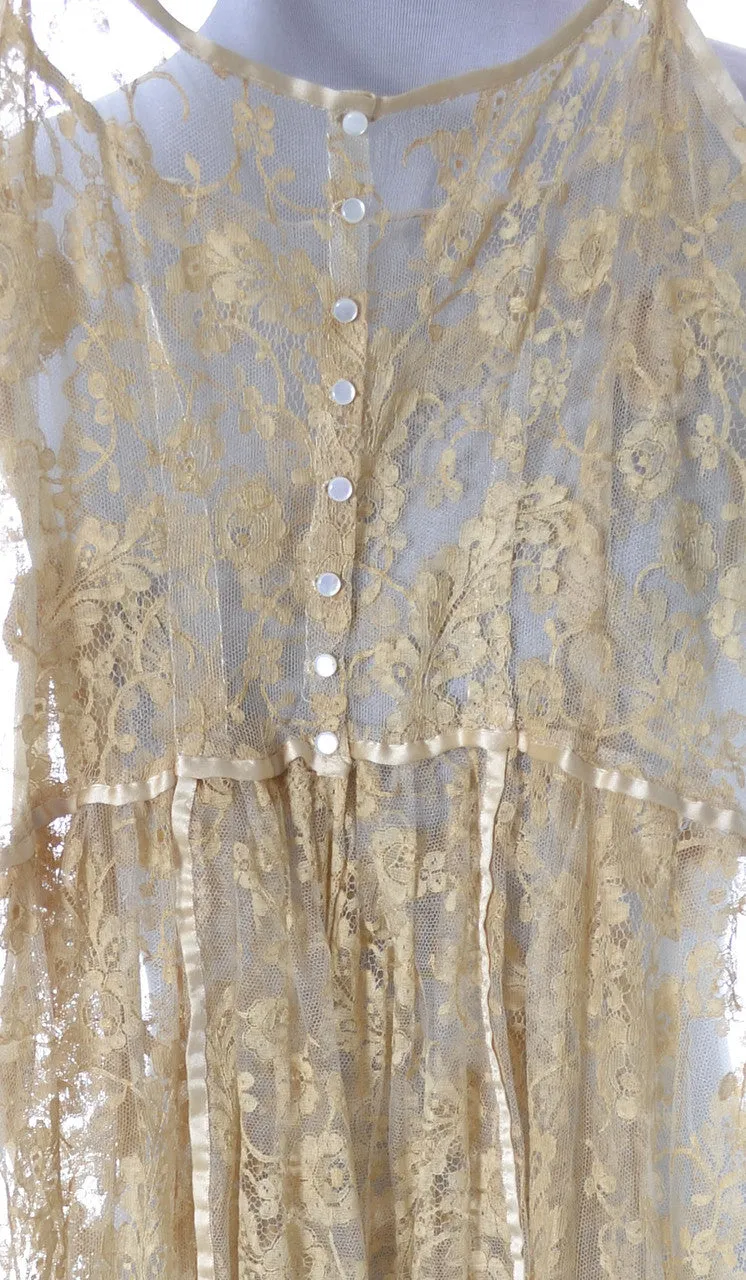 1920's RARE Vera West Fine Lace Peignoir Robe and Gown Teddy Roses