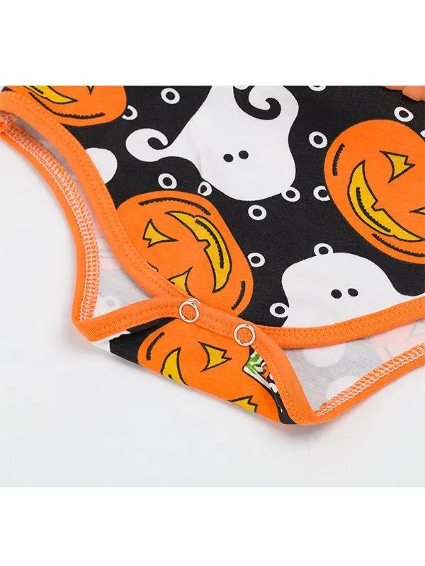 2-piece Halloween Pumpkin Elf Bodysuit Dress Headband