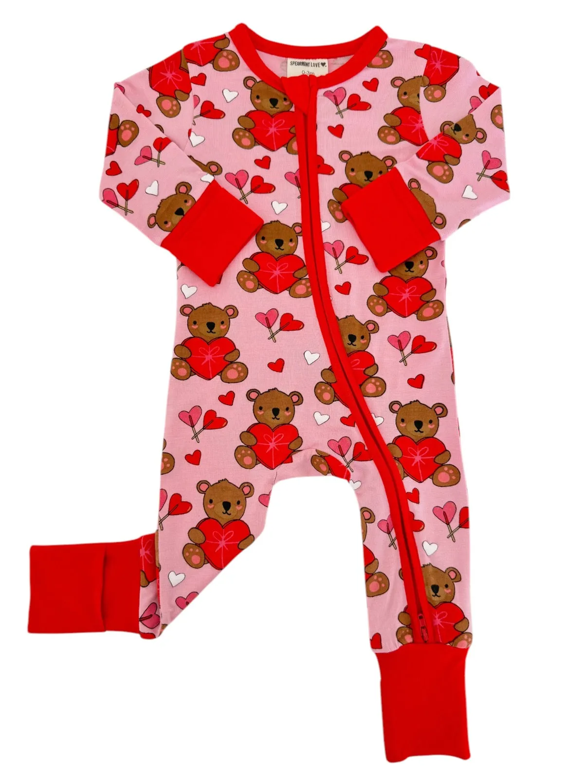 2-Way Convertible Zip Romper, Valentine Bear Pink