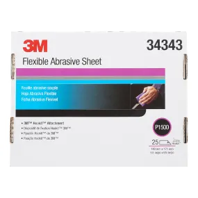 3M 34343 Flexible Abrasive Hookit P1500 Grit 5.5" x 6.8" x 25 Pack Hand Sheets Sanding