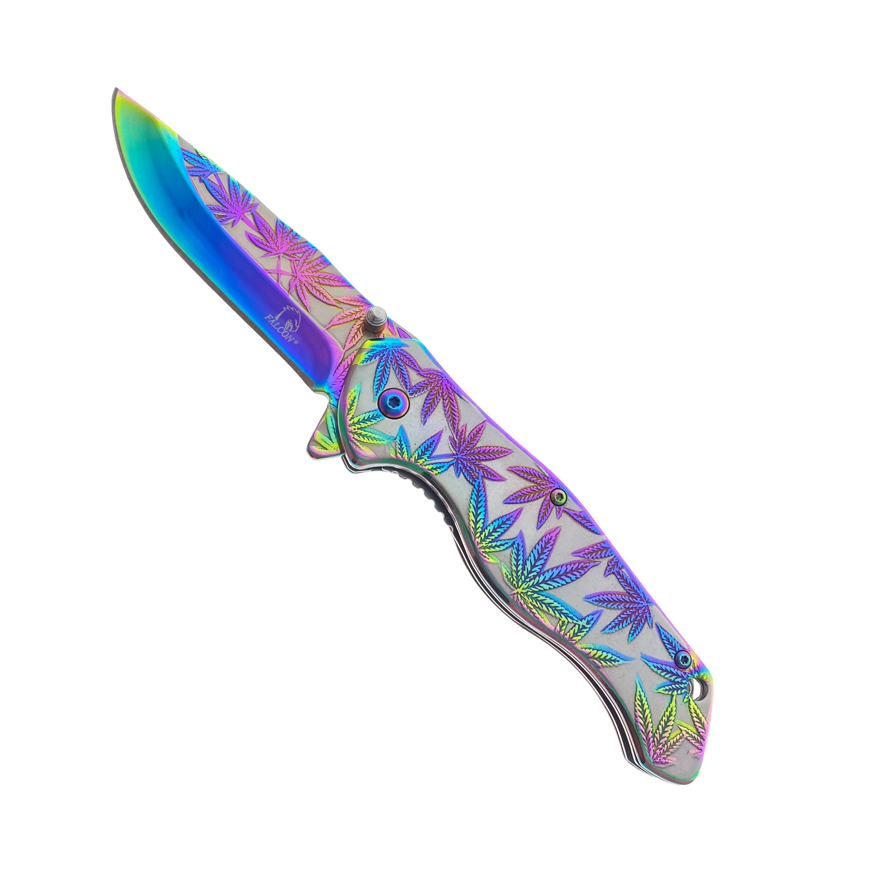 8" Overall Knife w Rainbow Marijuana Design