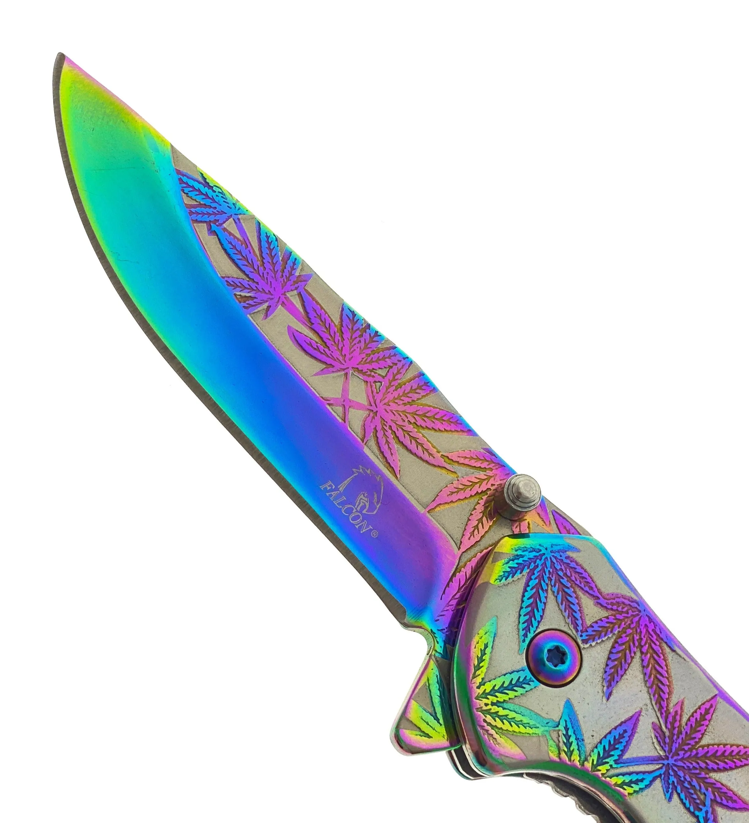 8" Overall Knife w Rainbow Marijuana Design