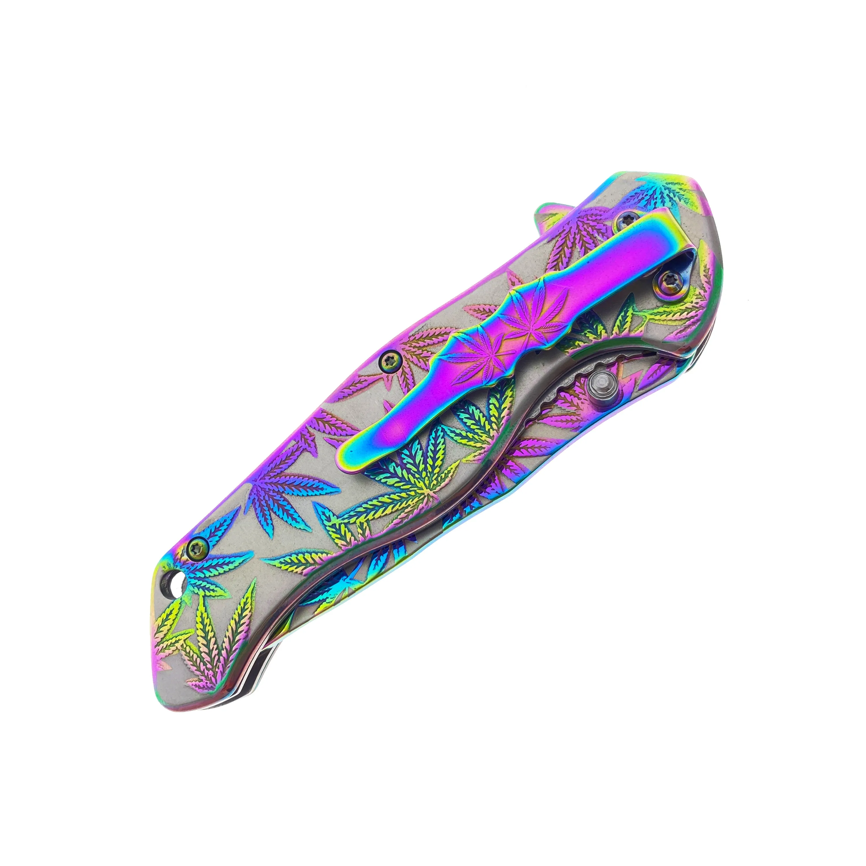 8" Overall Knife w Rainbow Marijuana Design