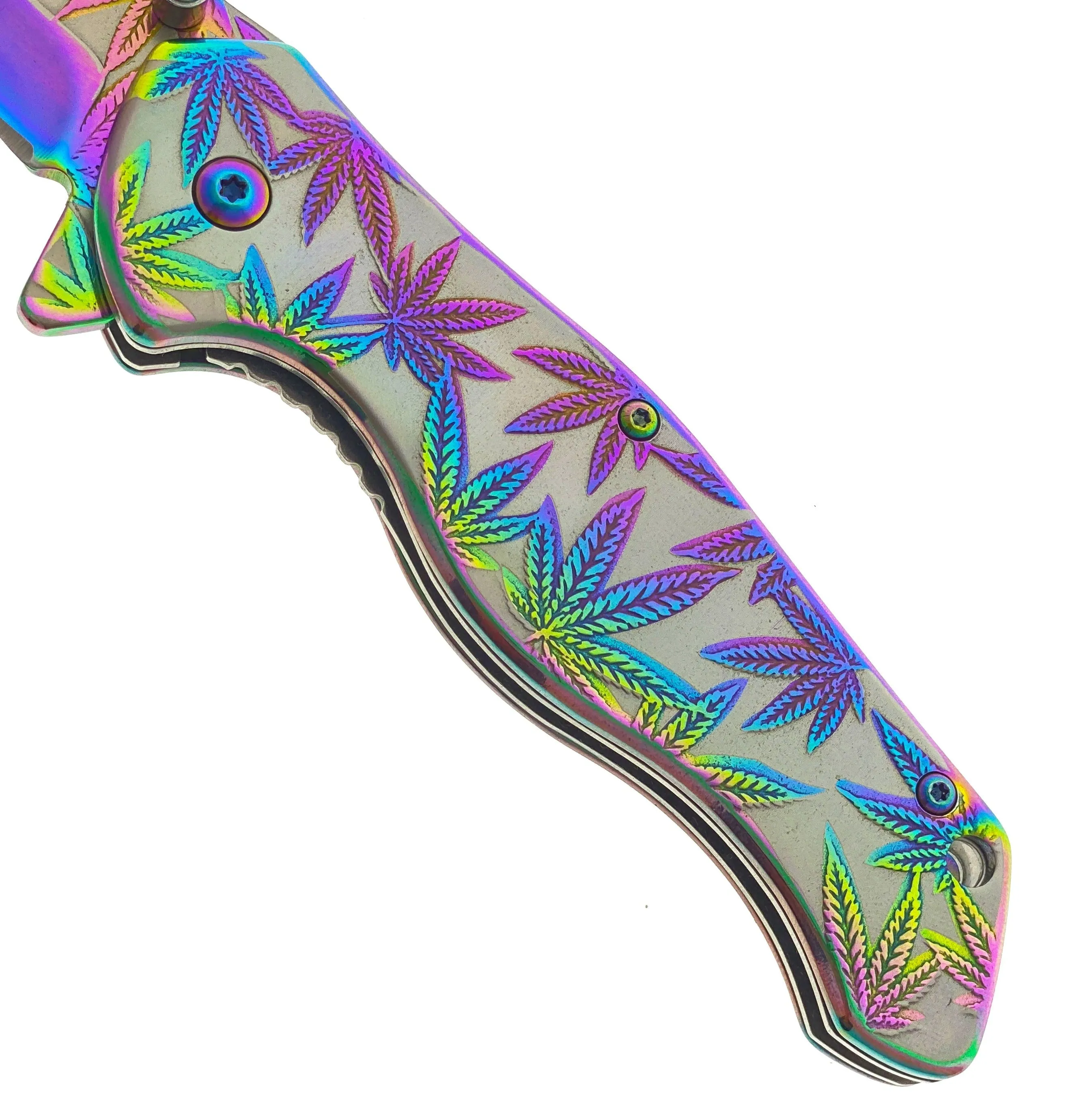 8" Overall Knife w Rainbow Marijuana Design