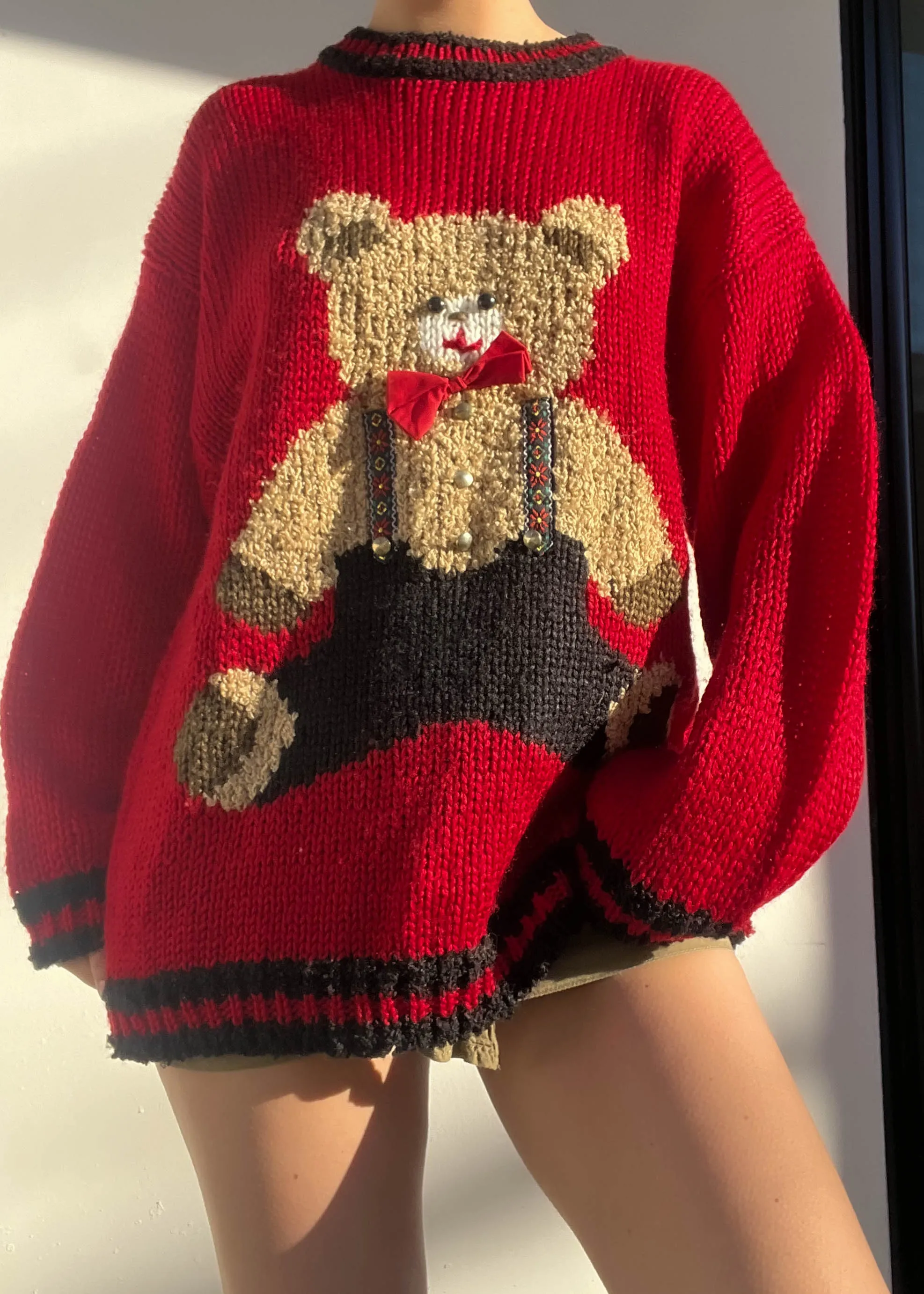 90's Red Teddy Sweater (L)