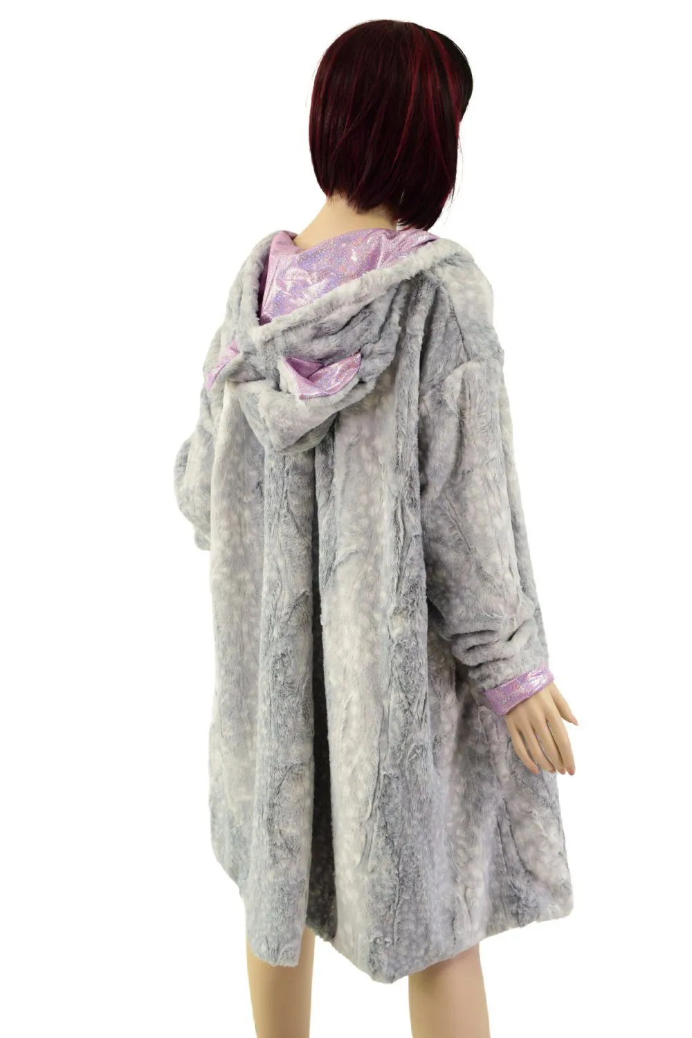 A Line Minky Faux Fur Coat with Kitty Ears