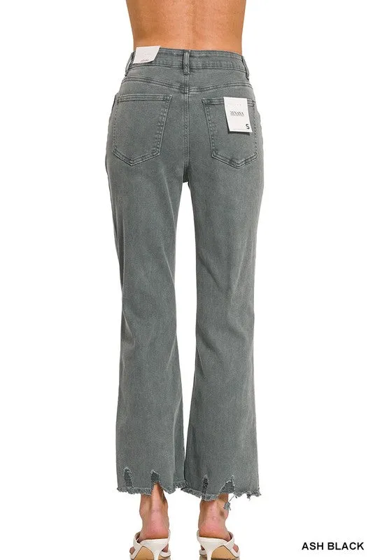 Acid Washed High Waist Distressed Straight Pants