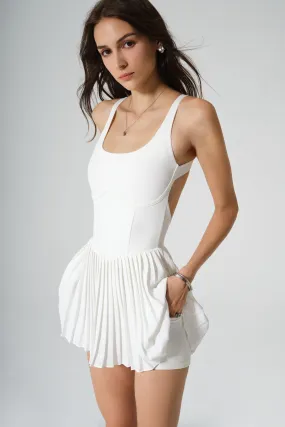 Active Open Back Pleated Dress - White