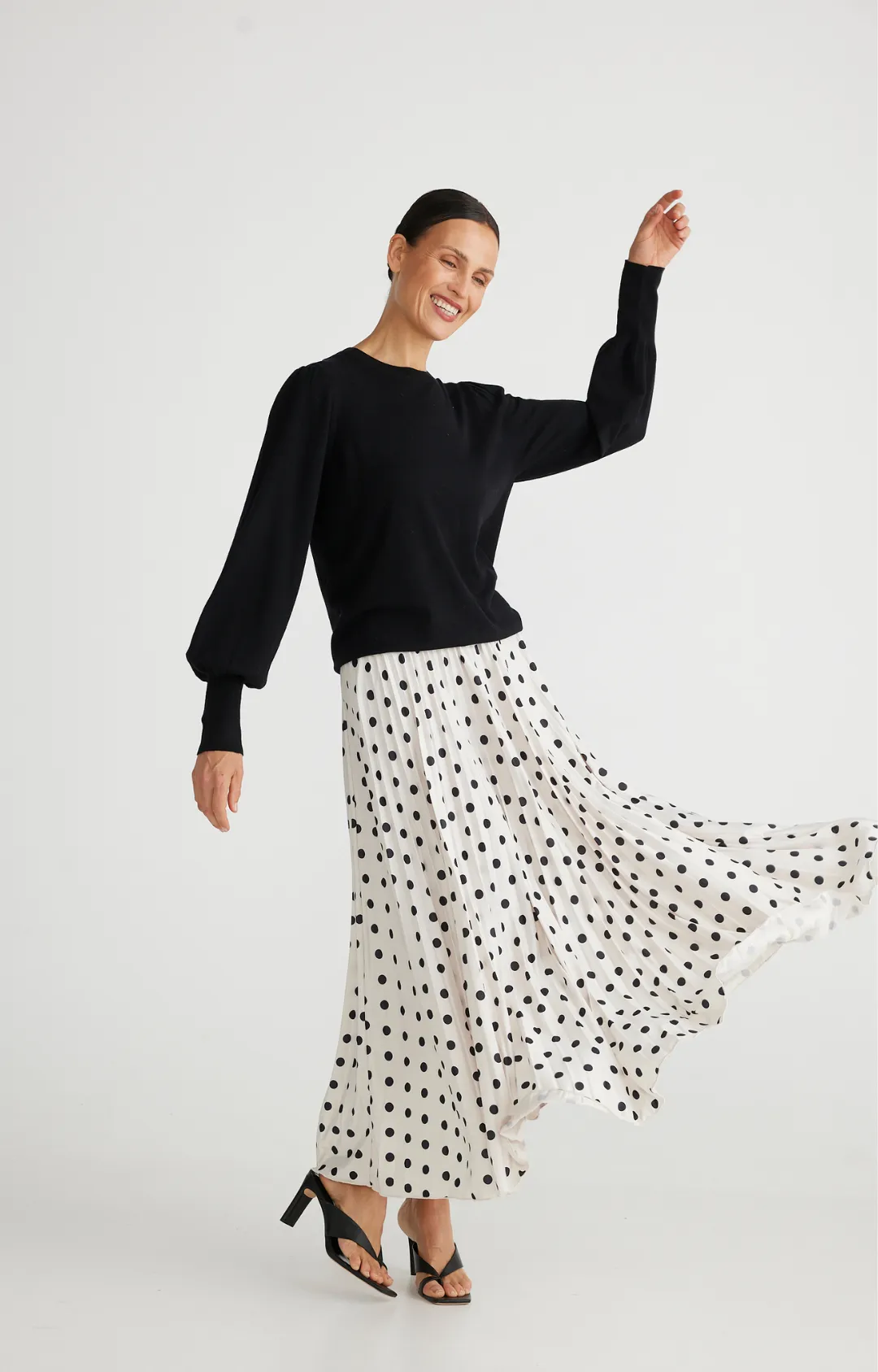 Alias Pleated Skirt - Black & Off-White Polkadot