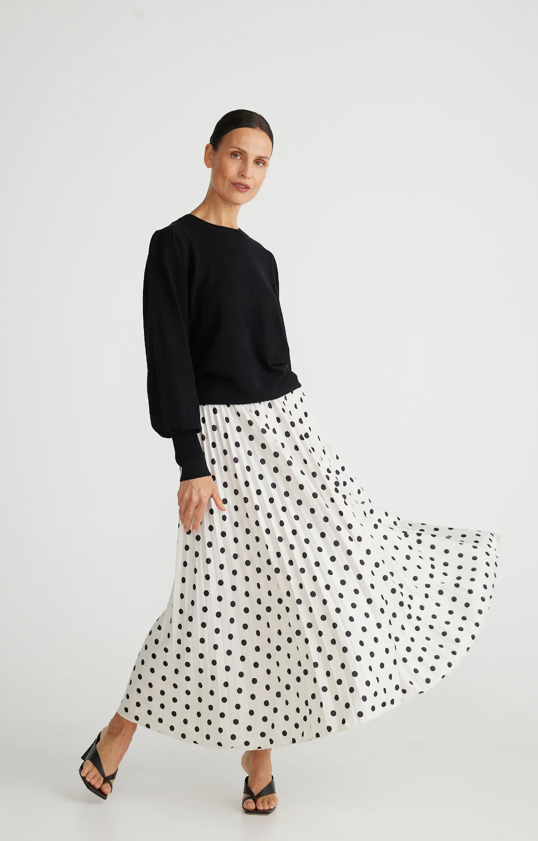 Alias Pleated Skirt - Black & Off-White Polkadot