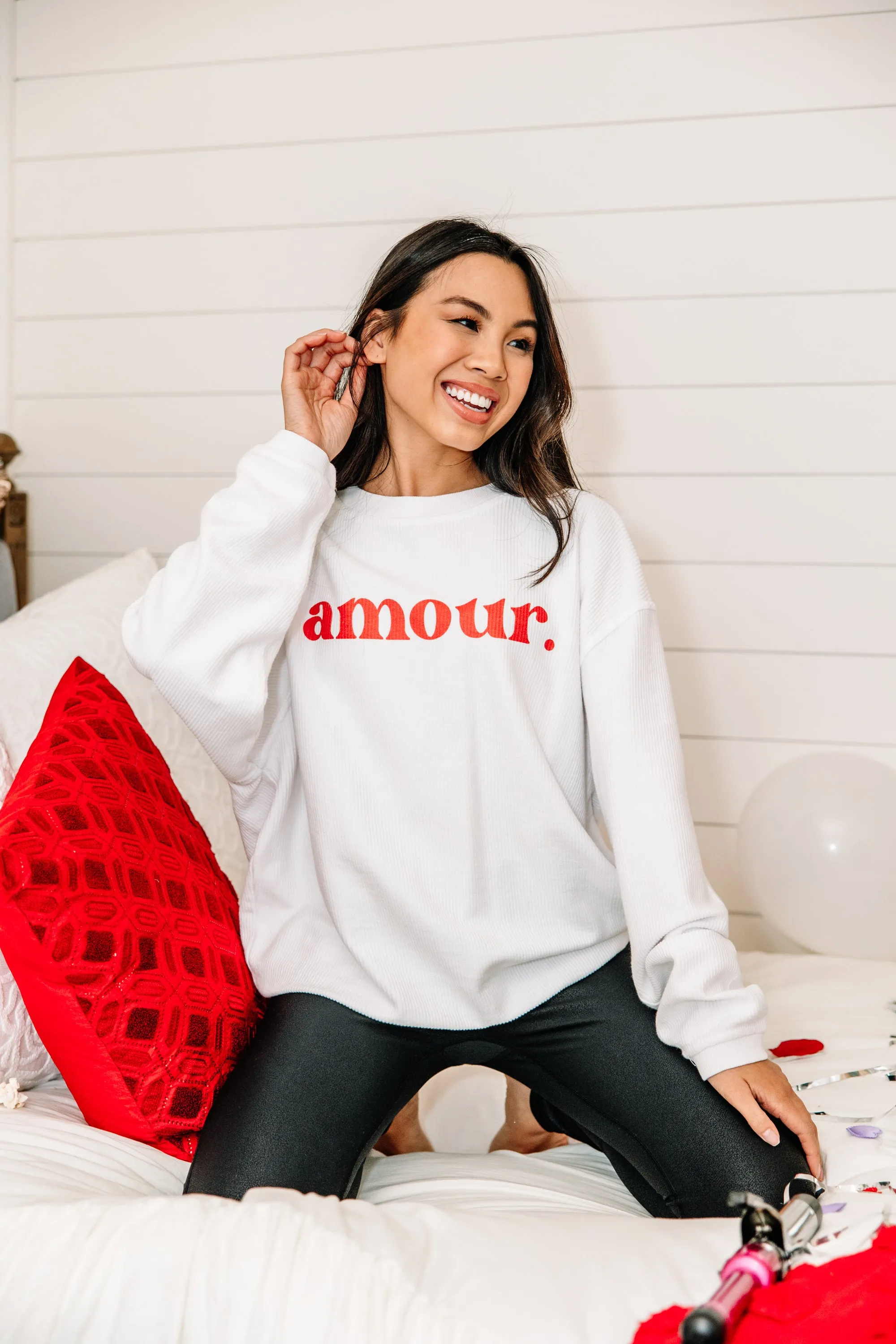 Amour White Graphic Corded Sweatshirt