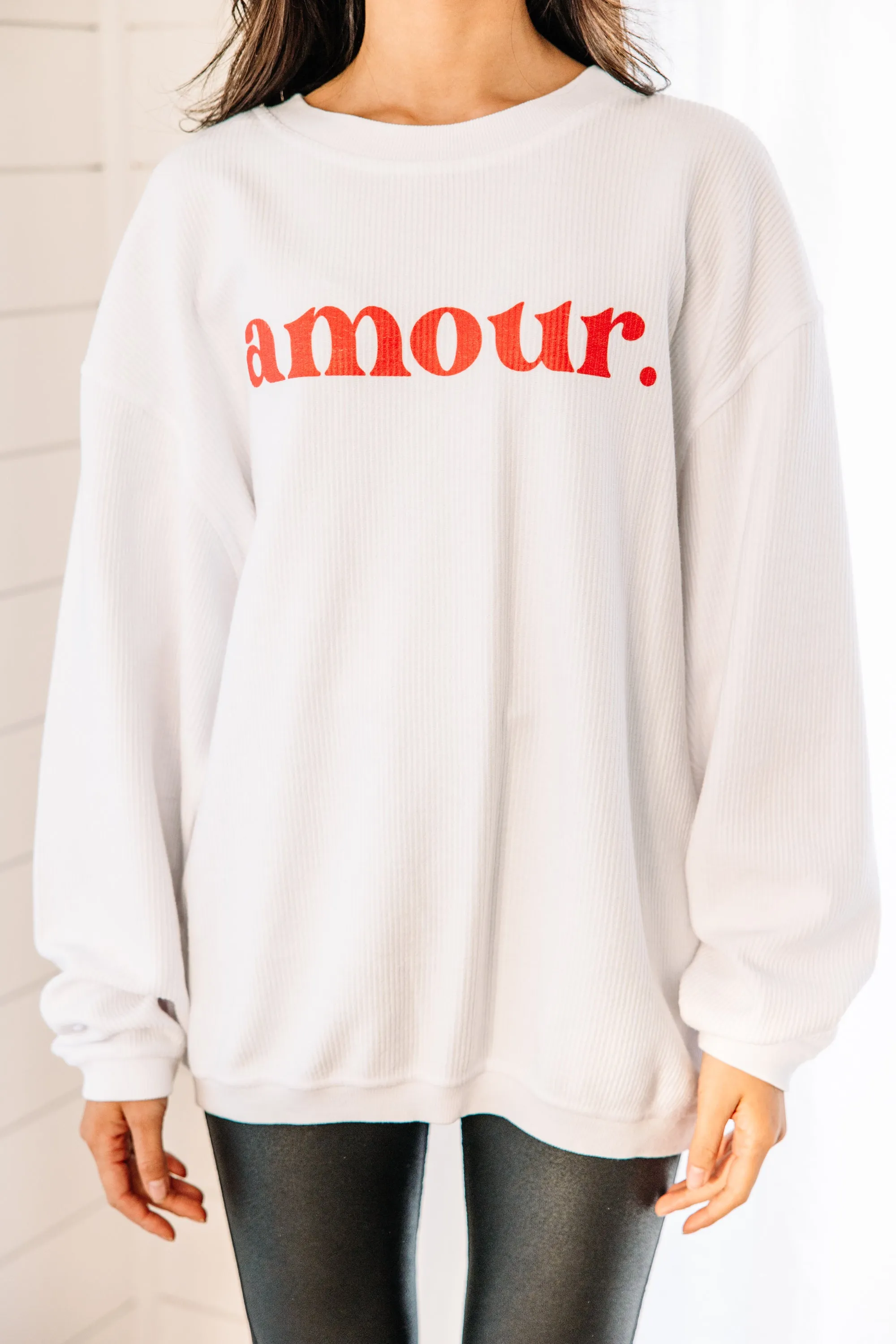 Amour White Graphic Corded Sweatshirt