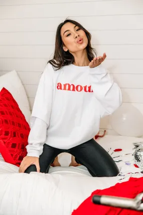 Amour White Graphic Corded Sweatshirt