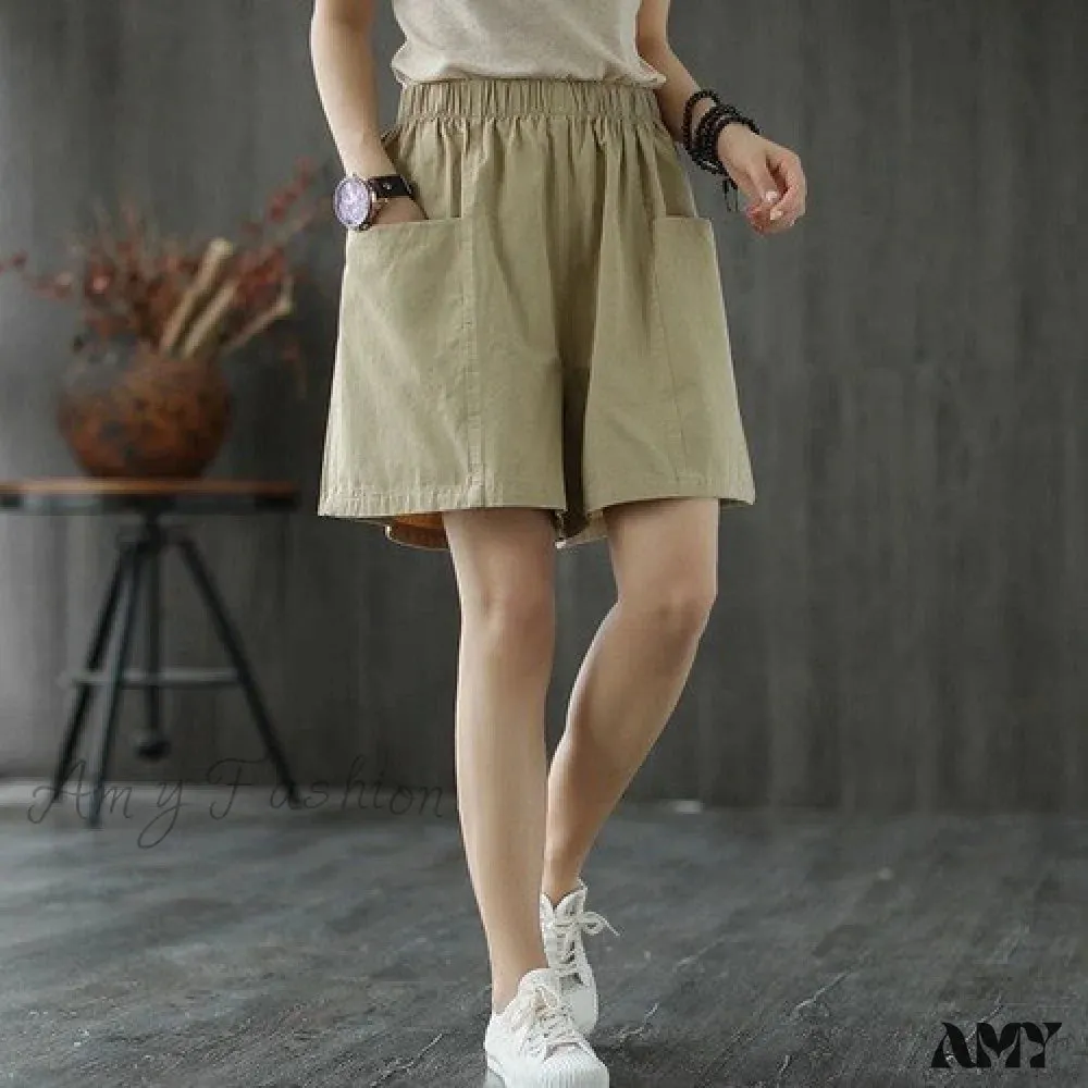 Amy Fashion - Plus Size Pocket Elastic High Waist Shorts