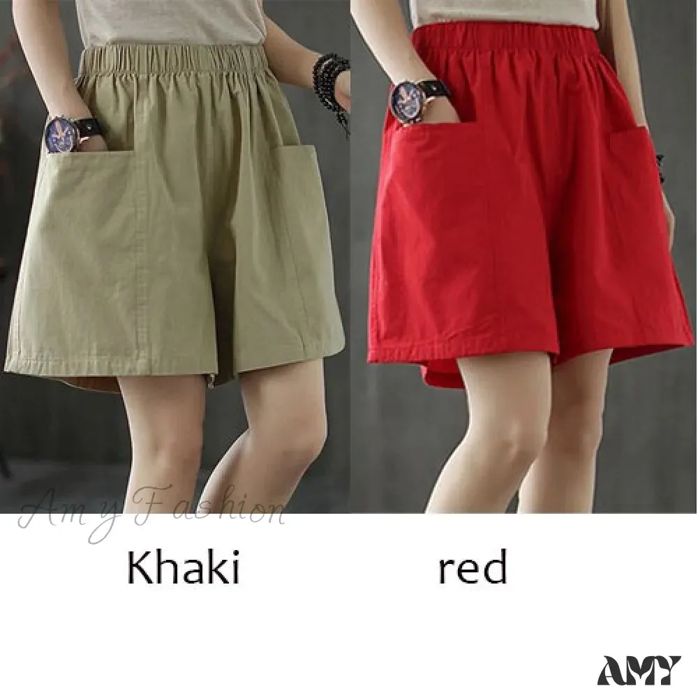 Amy Fashion - Plus Size Pocket Elastic High Waist Shorts