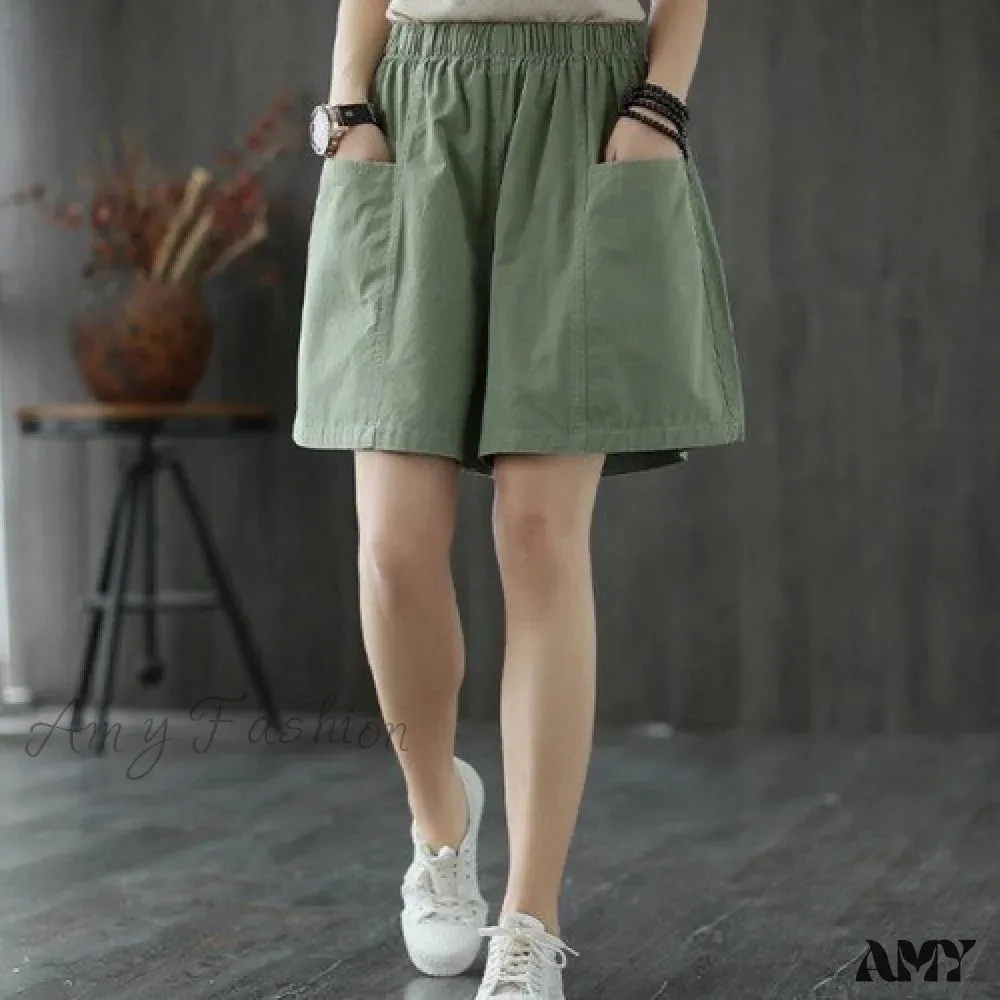 Amy Fashion - Plus Size Pocket Elastic High Waist Shorts