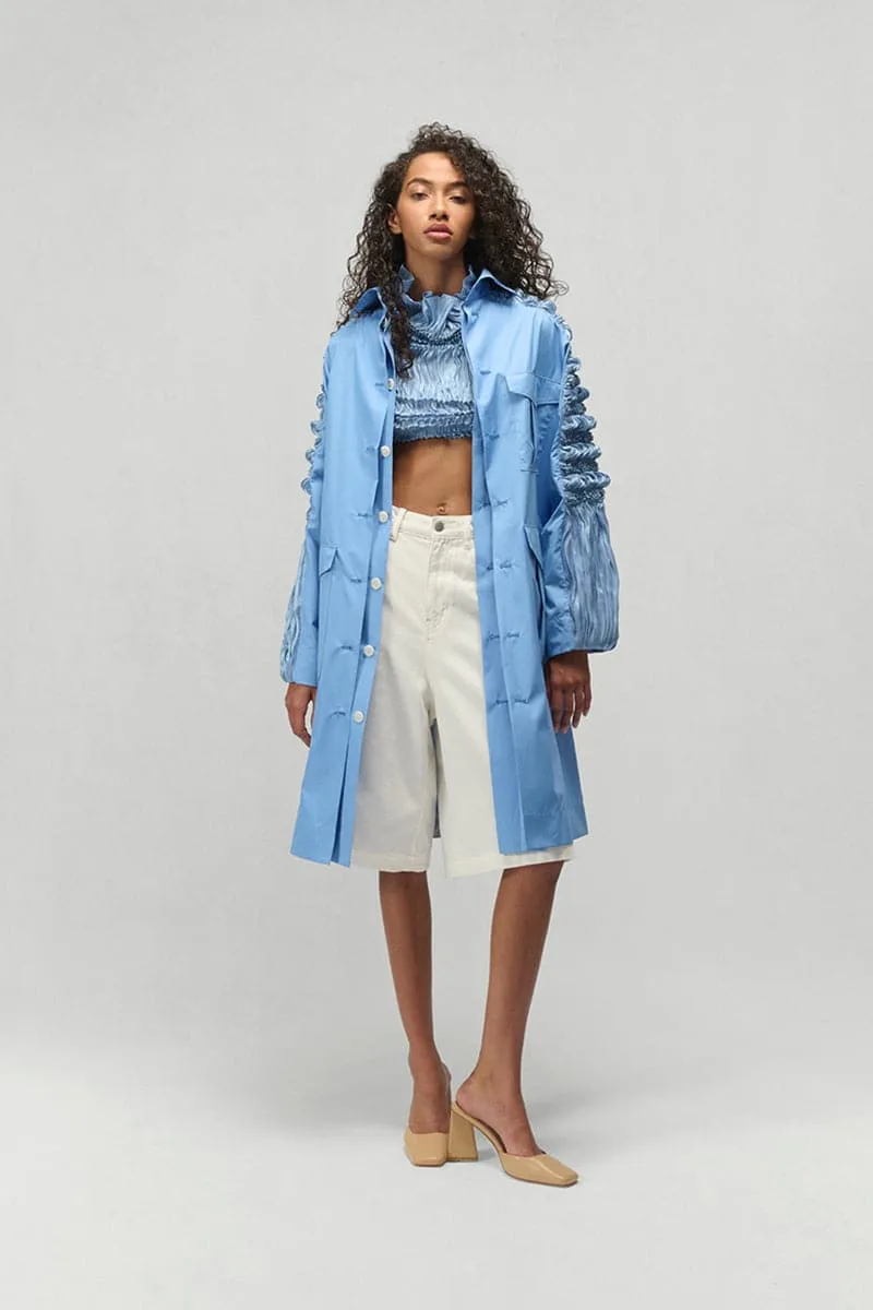 ANA BLUE SHIBORI PANEL SLEEVE PLEATED COAT