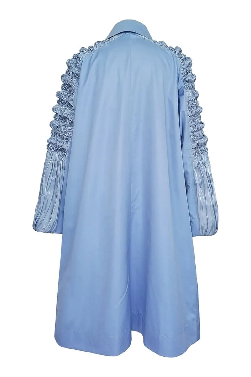 ANA BLUE SHIBORI PANEL SLEEVE PLEATED COAT