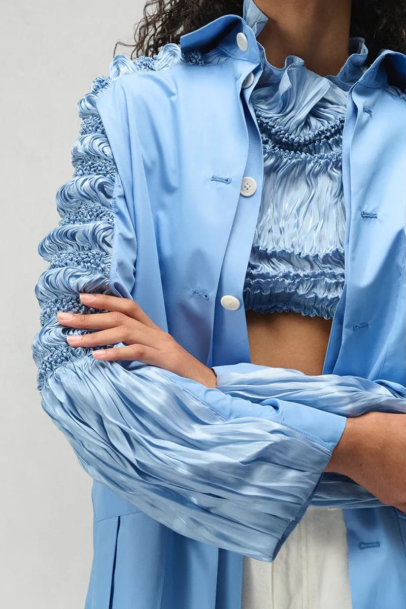 ANA BLUE SHIBORI PANEL SLEEVE PLEATED COAT