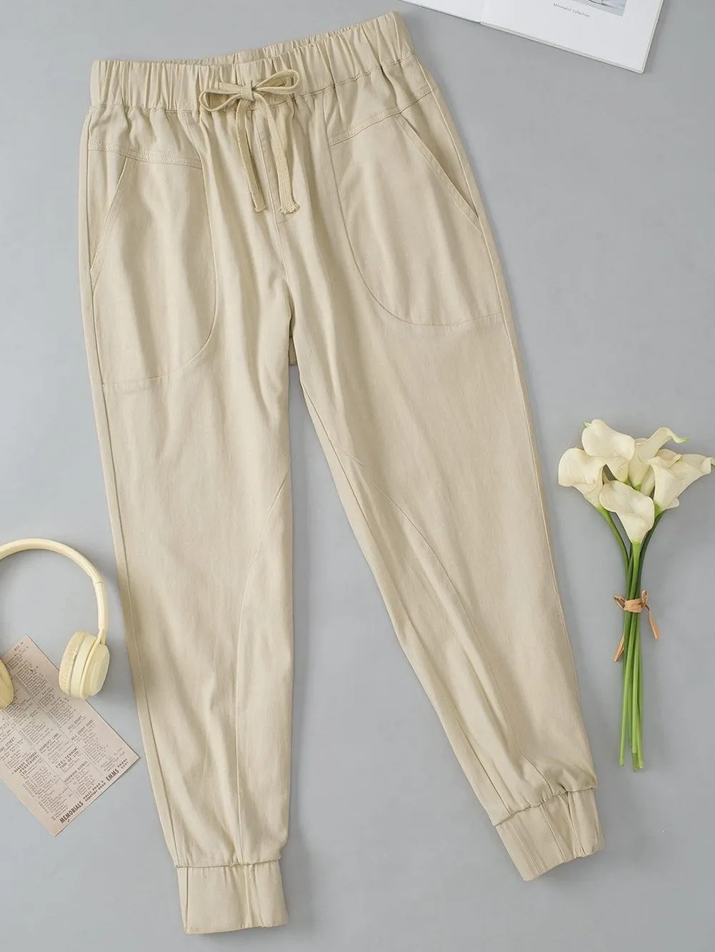 Apricot Slim-Fit High Waist Pocketed Pants