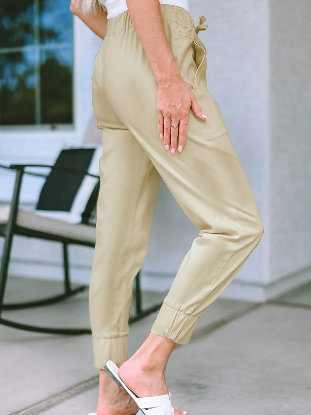 Apricot Slim-Fit High Waist Pocketed Pants