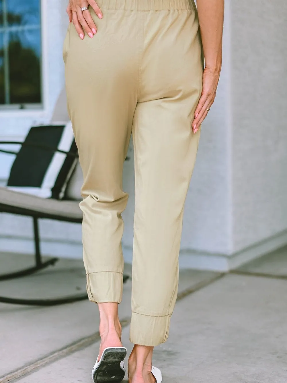 Apricot Slim-Fit High Waist Pocketed Pants