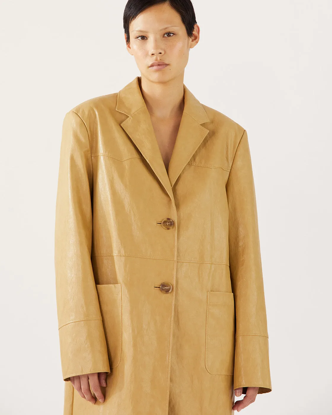 Atlas Coat Faux Leather Beige