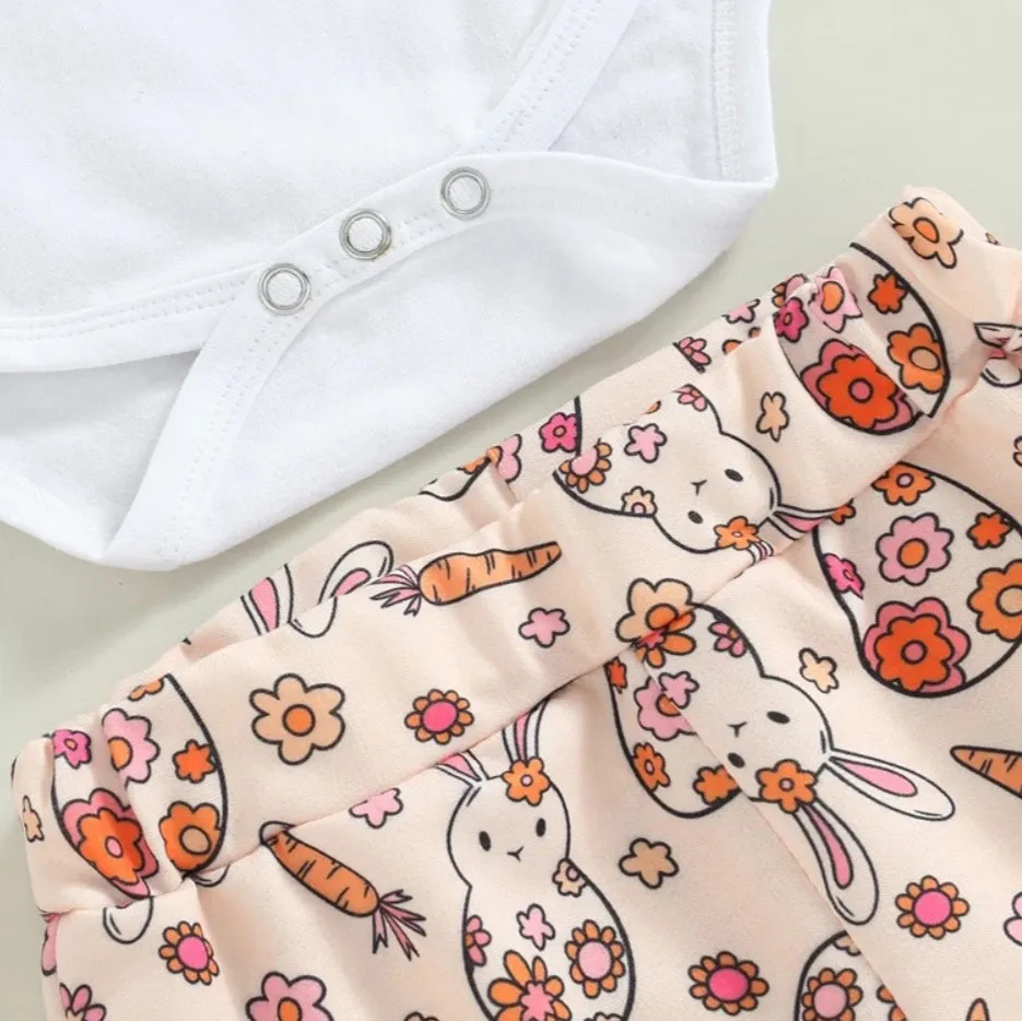 Baby Bunny Romper with Bellbottoms and Headband  Peach #1001196