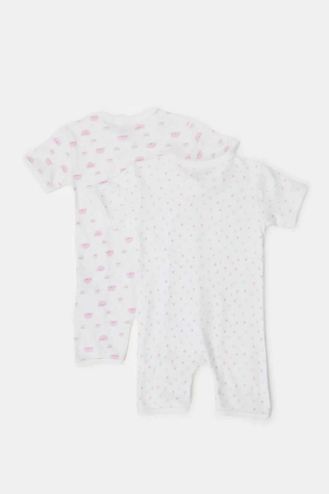 Baby White And Pink Printed Romper Set (Pack Of 2)