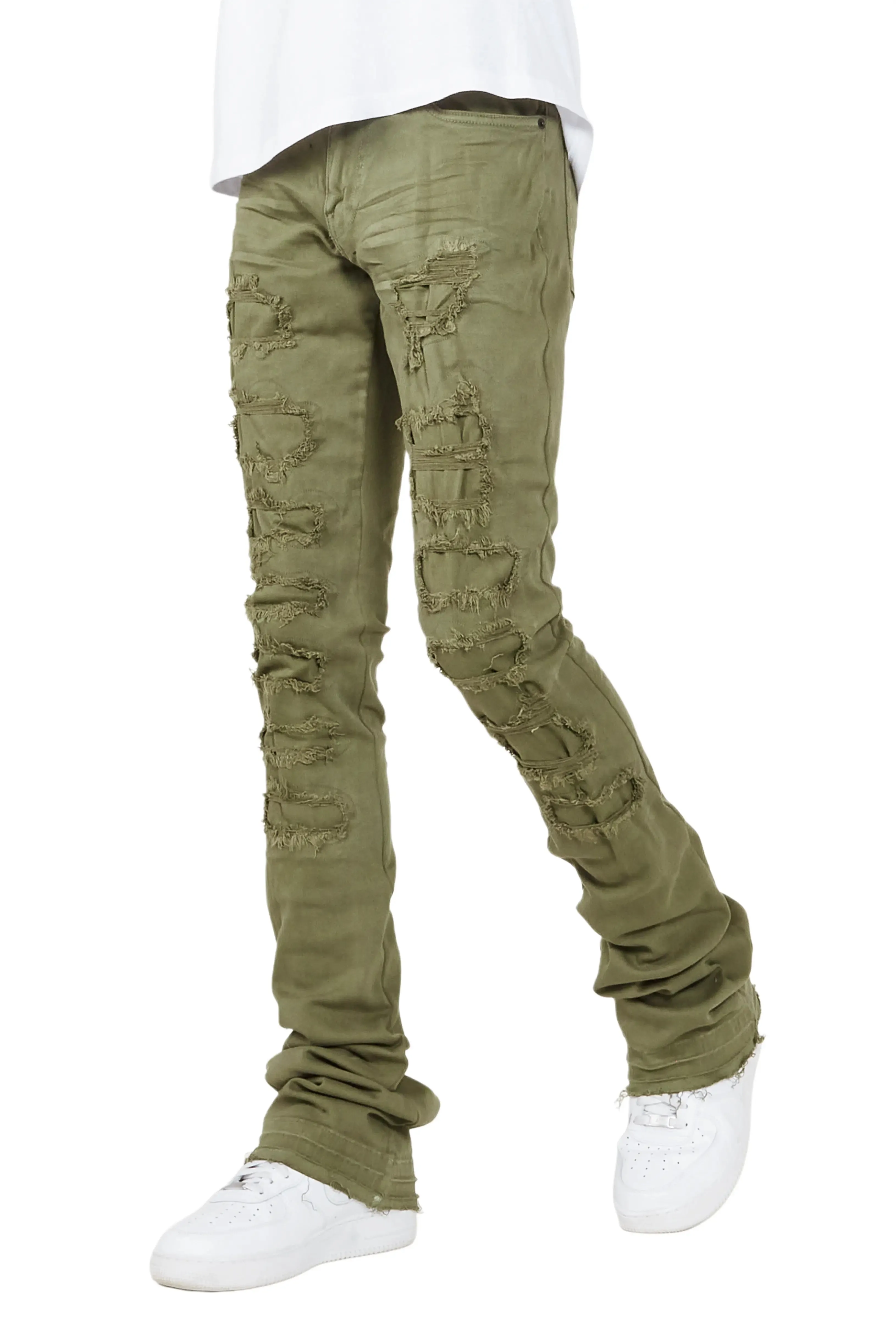 Badal Olive Super Stacked Flare Jean