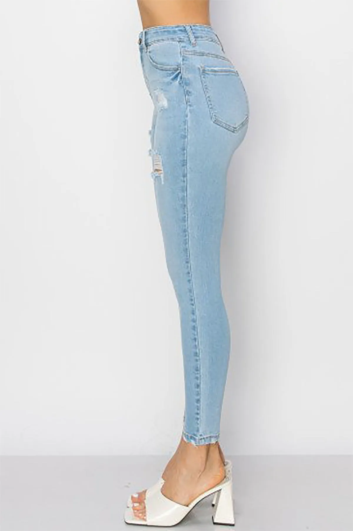 BASIC HIGH RISE SKINNY COMBINED SIZE DENIM PANTS WITH DISTRESSED 4-4-4