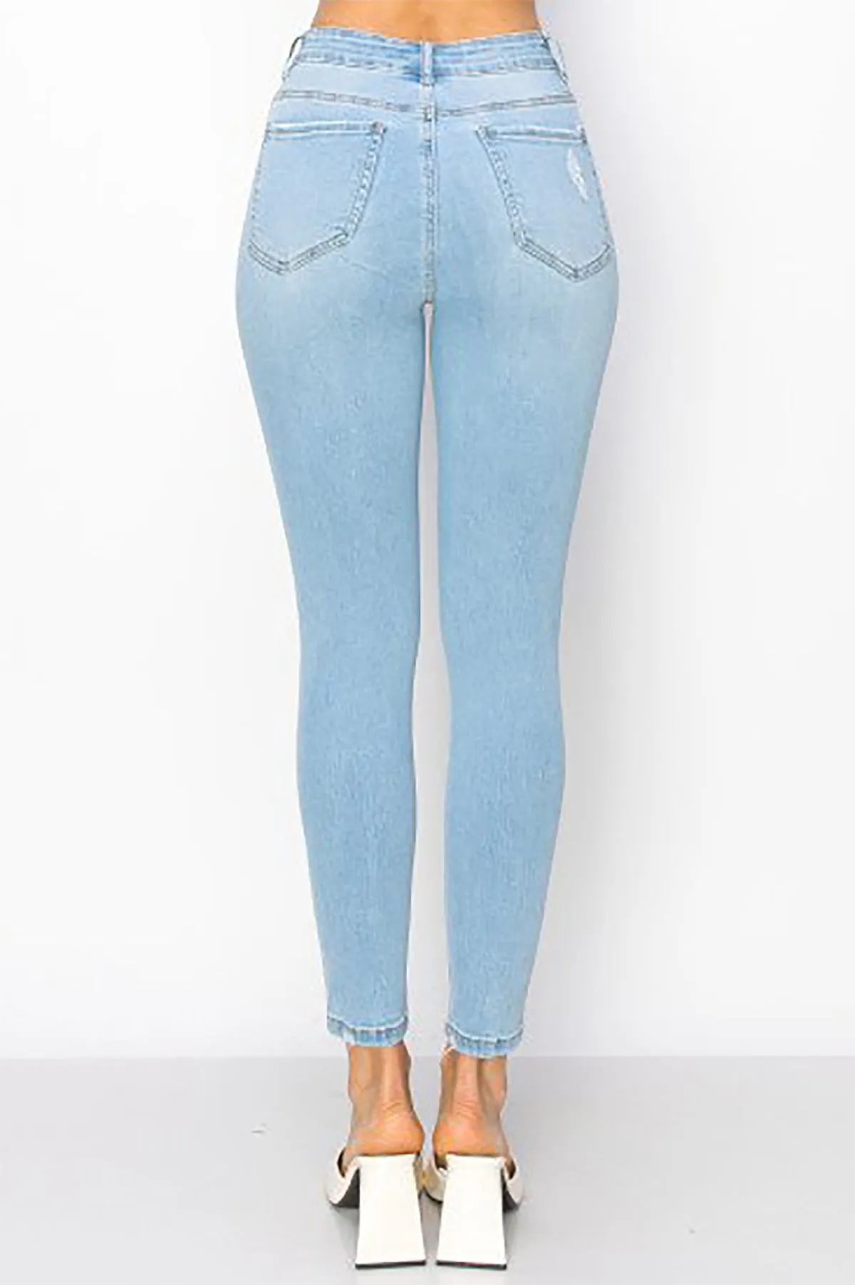 BASIC HIGH RISE SKINNY COMBINED SIZE DENIM PANTS WITH DISTRESSED 4-4-4