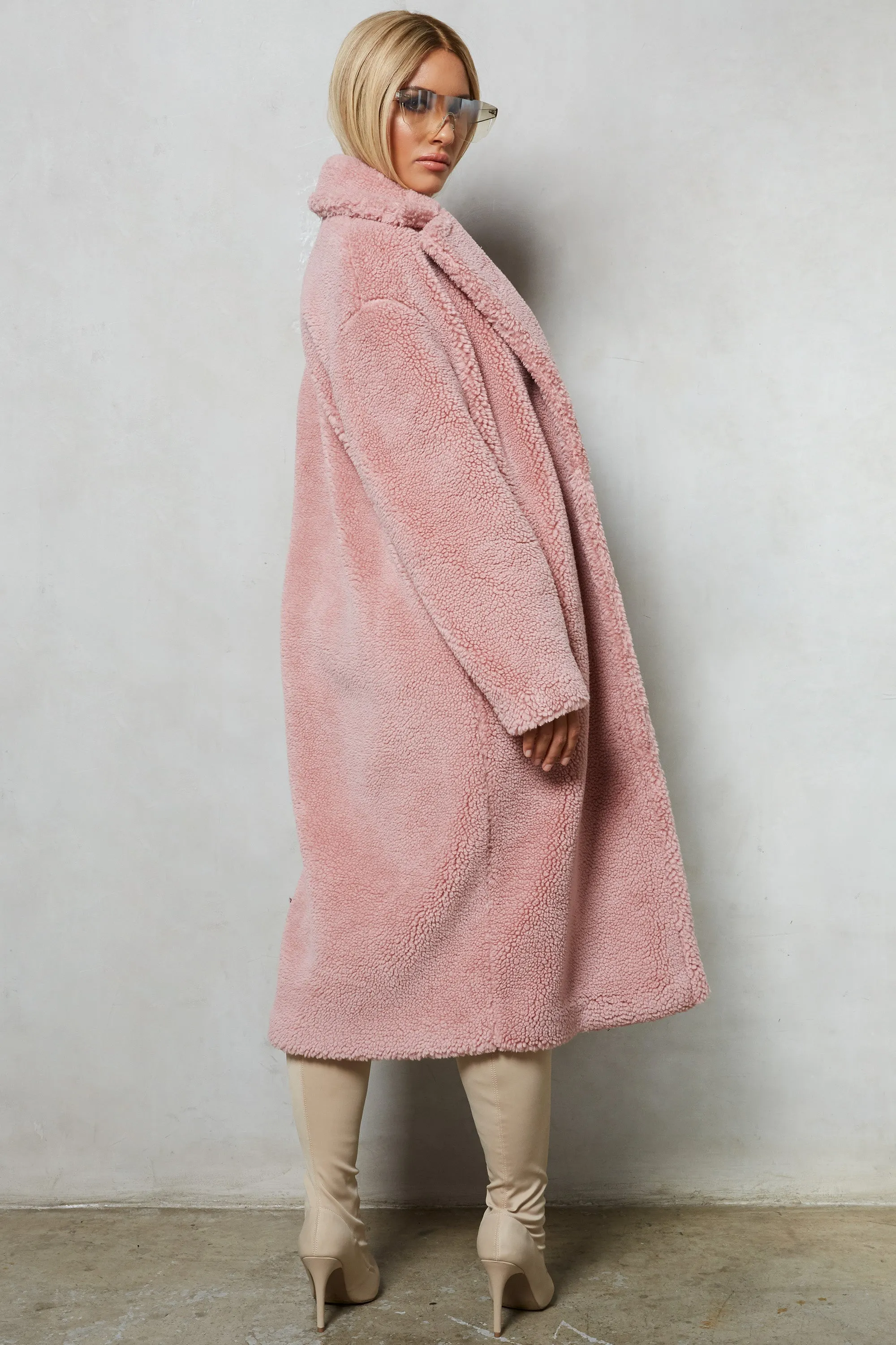 Bear Oversized Boyfriend Coat in Blush