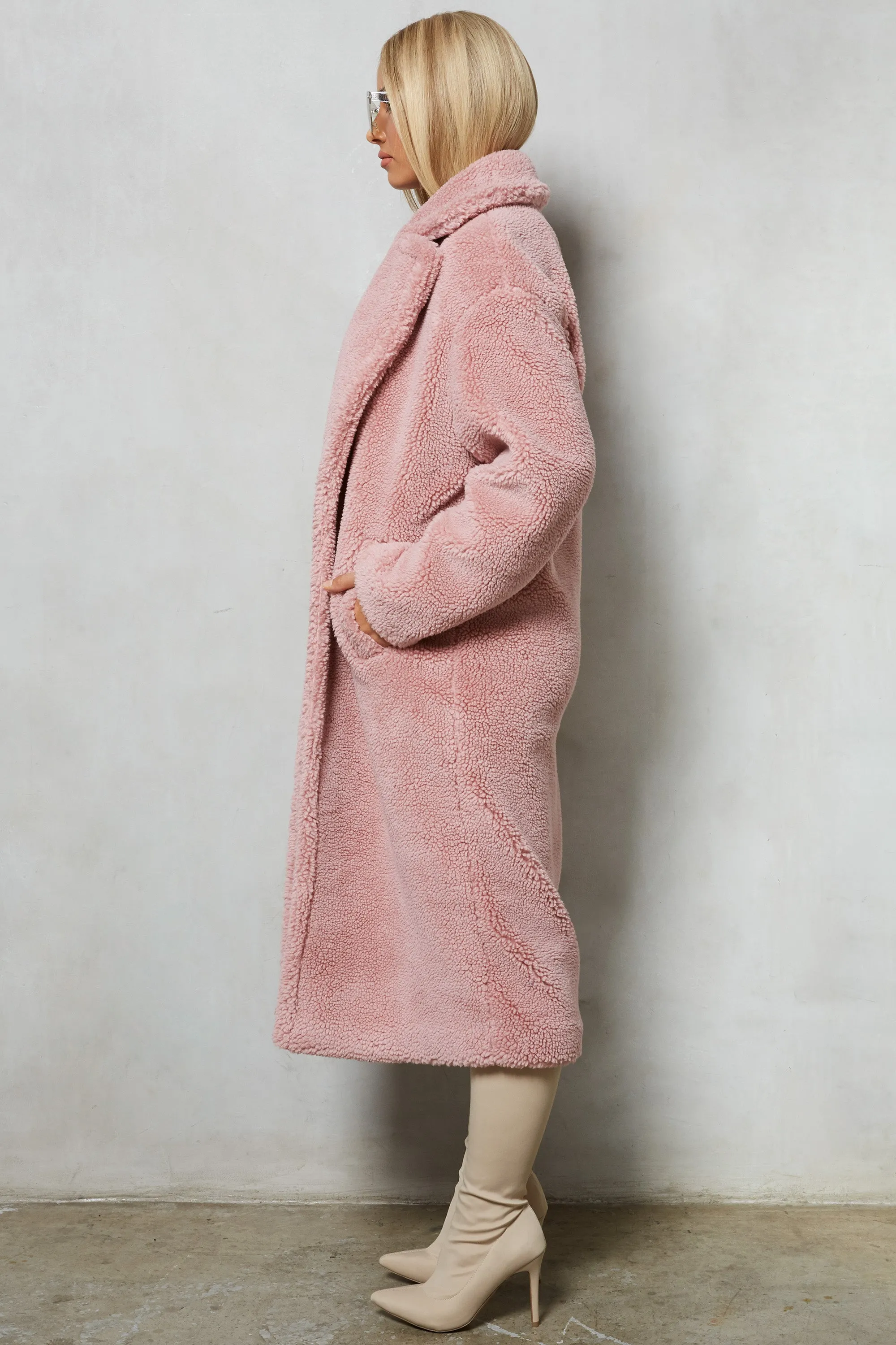 Bear Oversized Boyfriend Coat in Blush