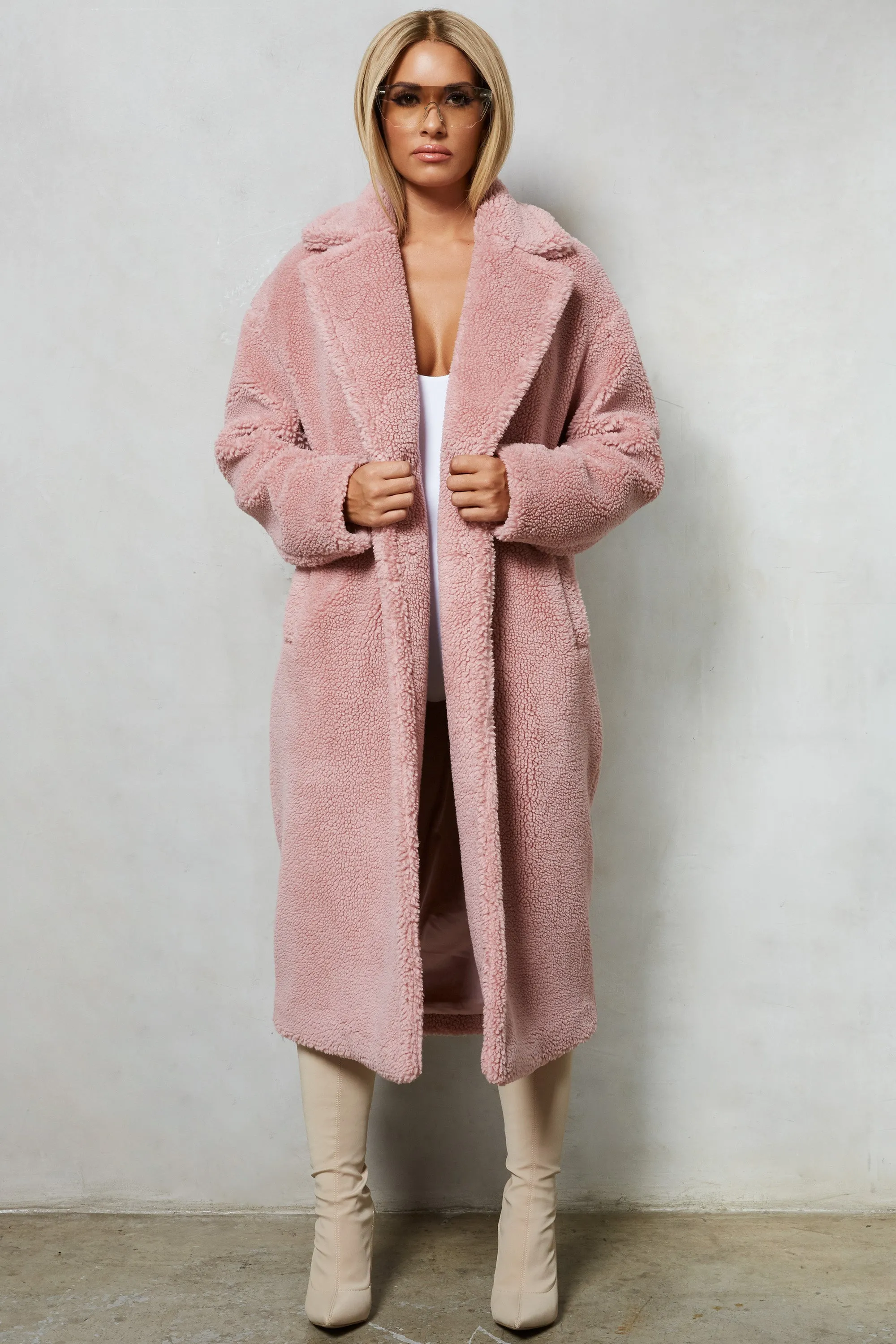 Bear Oversized Boyfriend Coat in Blush