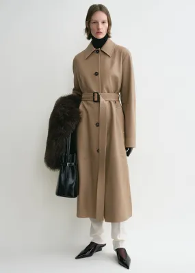 Belted leather coat truffle