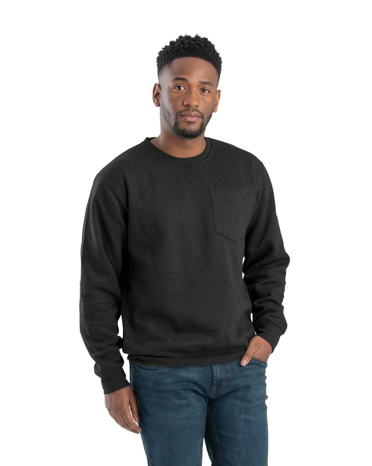 Berne Mens Heritage Crewneck Black Cotton Blend Sweatshirt