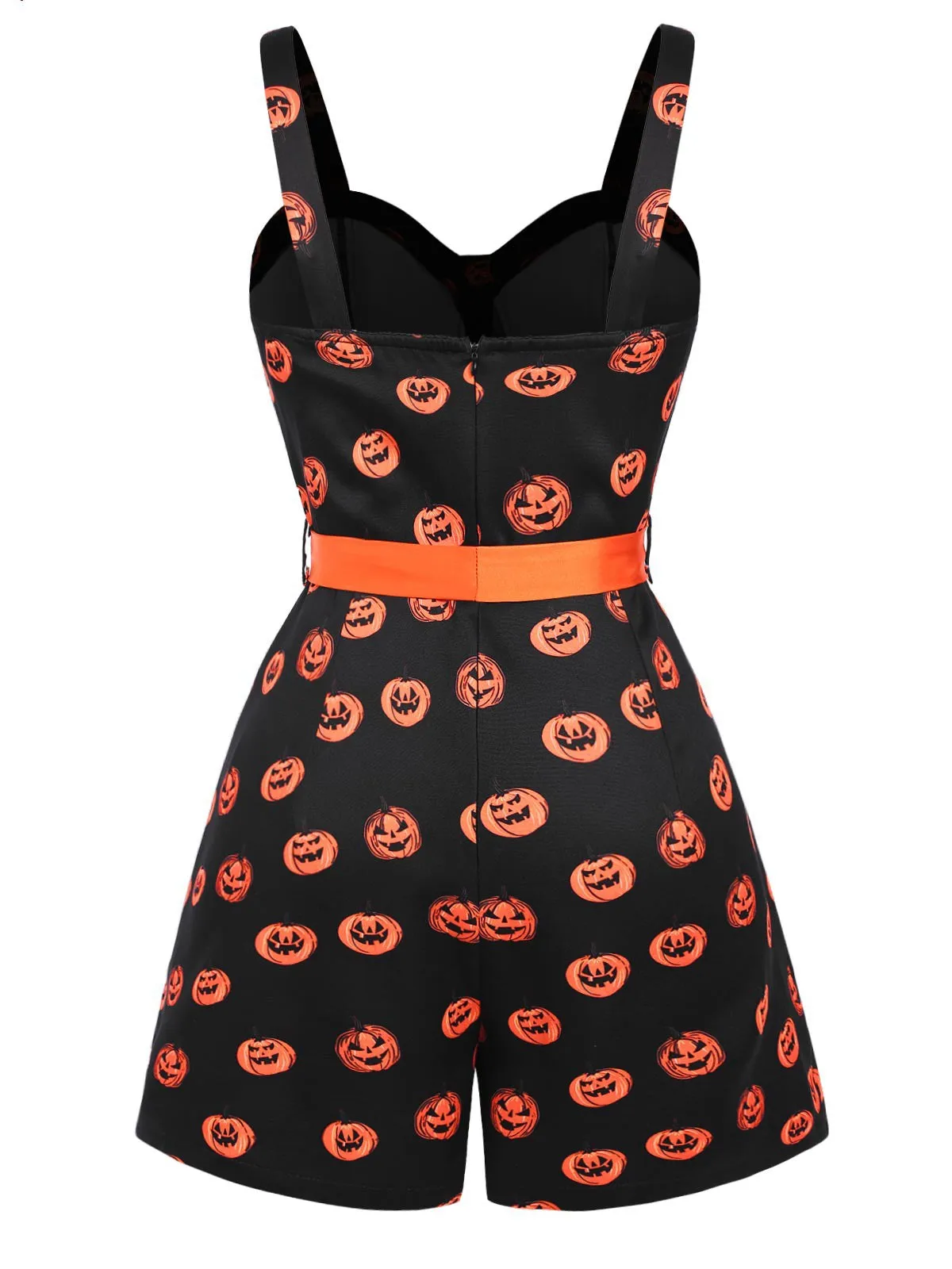 Black 1950s Halloween Pumpkin Face Romper