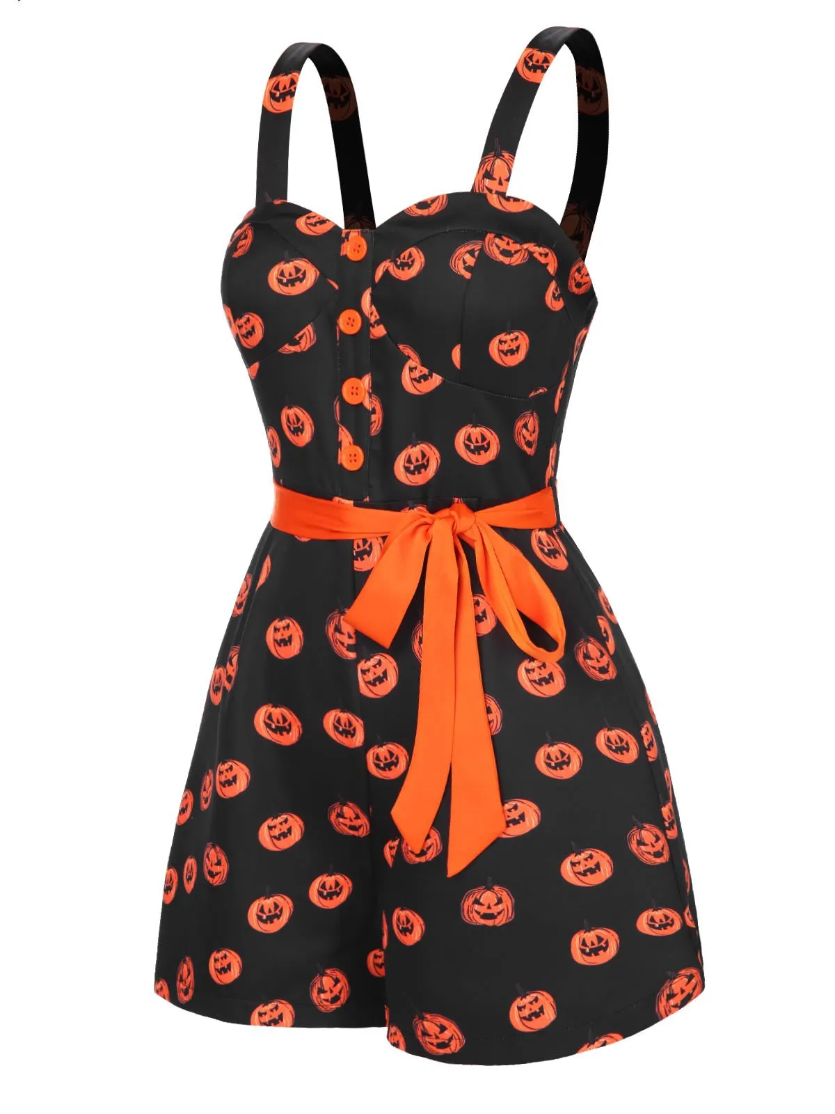 Black 1950s Halloween Pumpkin Face Romper