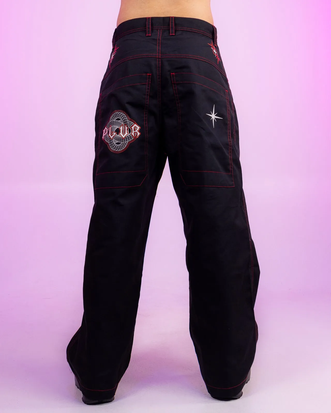 Black & Red PLUR Parachute Pants