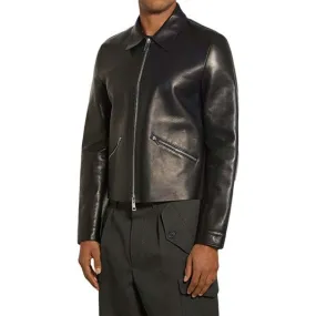 Black Slim Fit Cafe Racer Leather Jacket Men