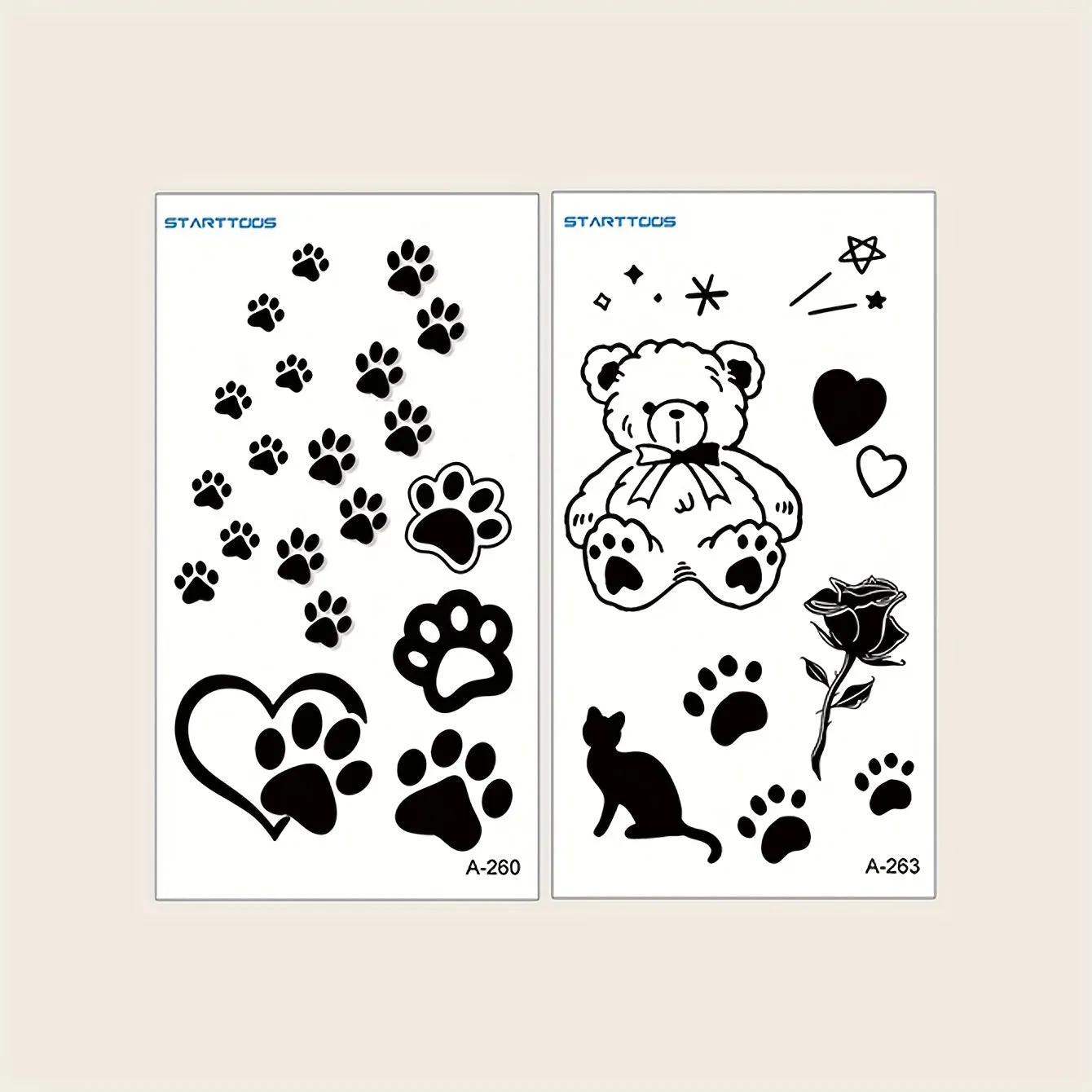 Black Teddy Bear Flower Footprints Temporary Tattoo  BOGO Deal