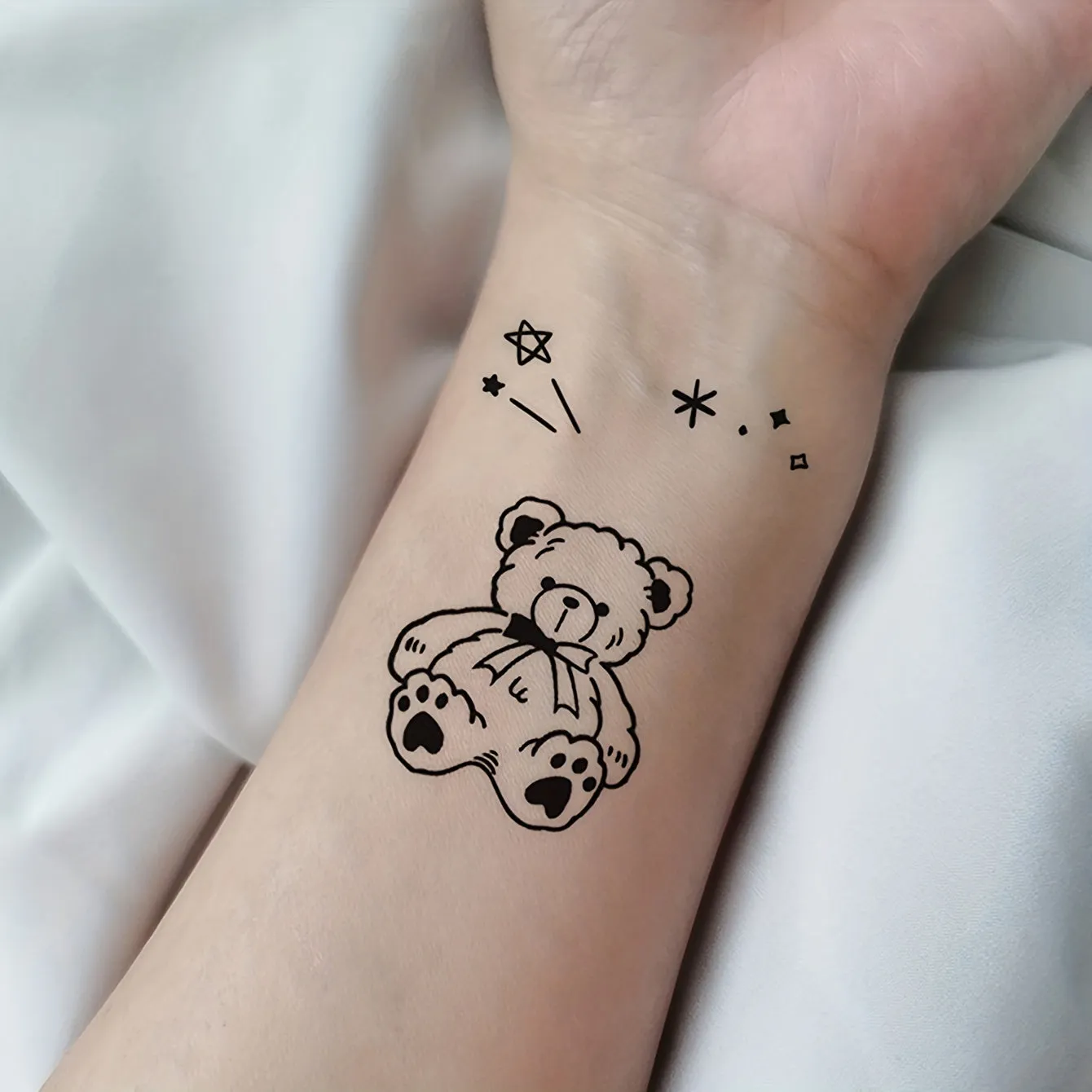 Black Teddy Bear Flower Footprints Temporary Tattoo  BOGO Deal