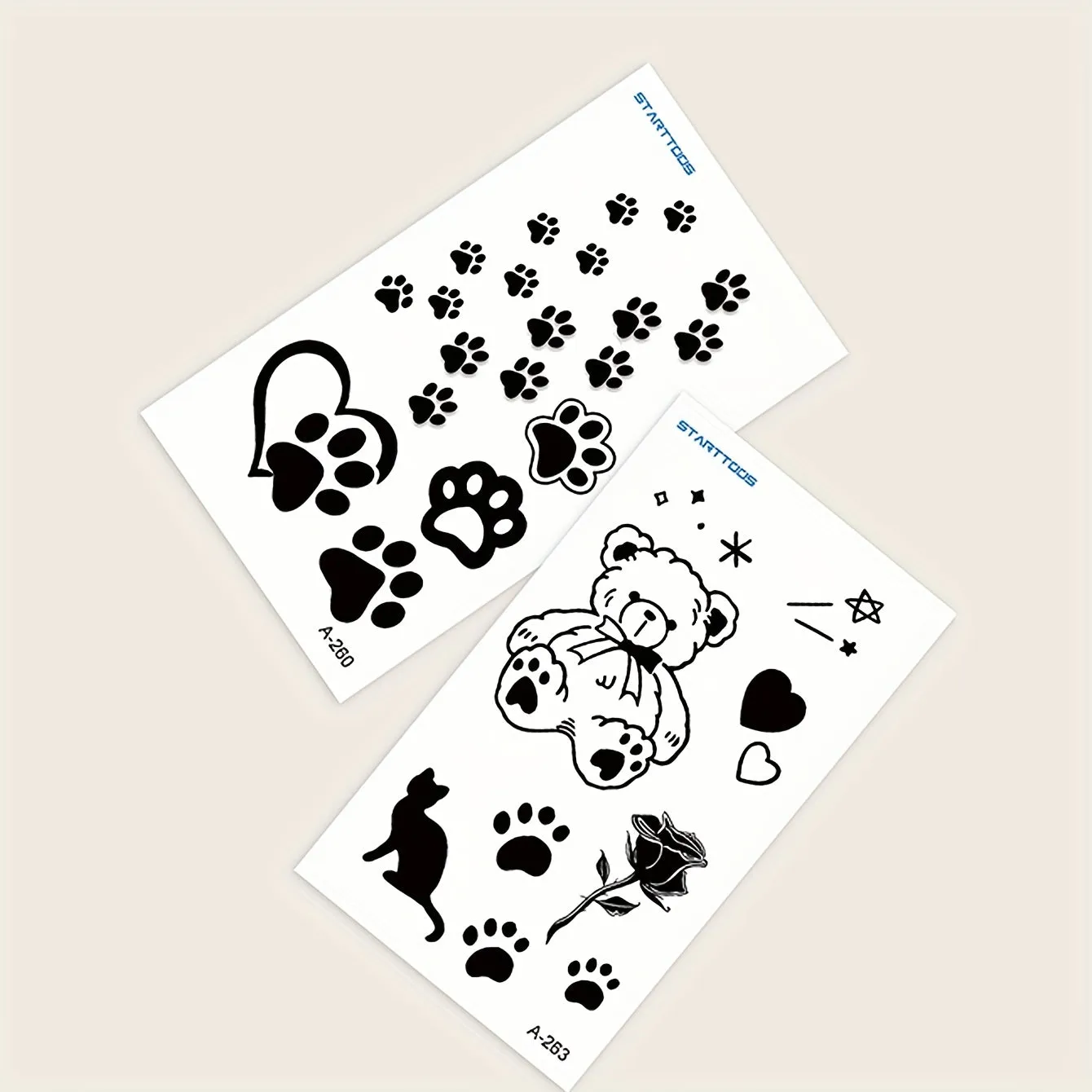 Black Teddy Bear Flower Footprints Temporary Tattoo  BOGO Deal