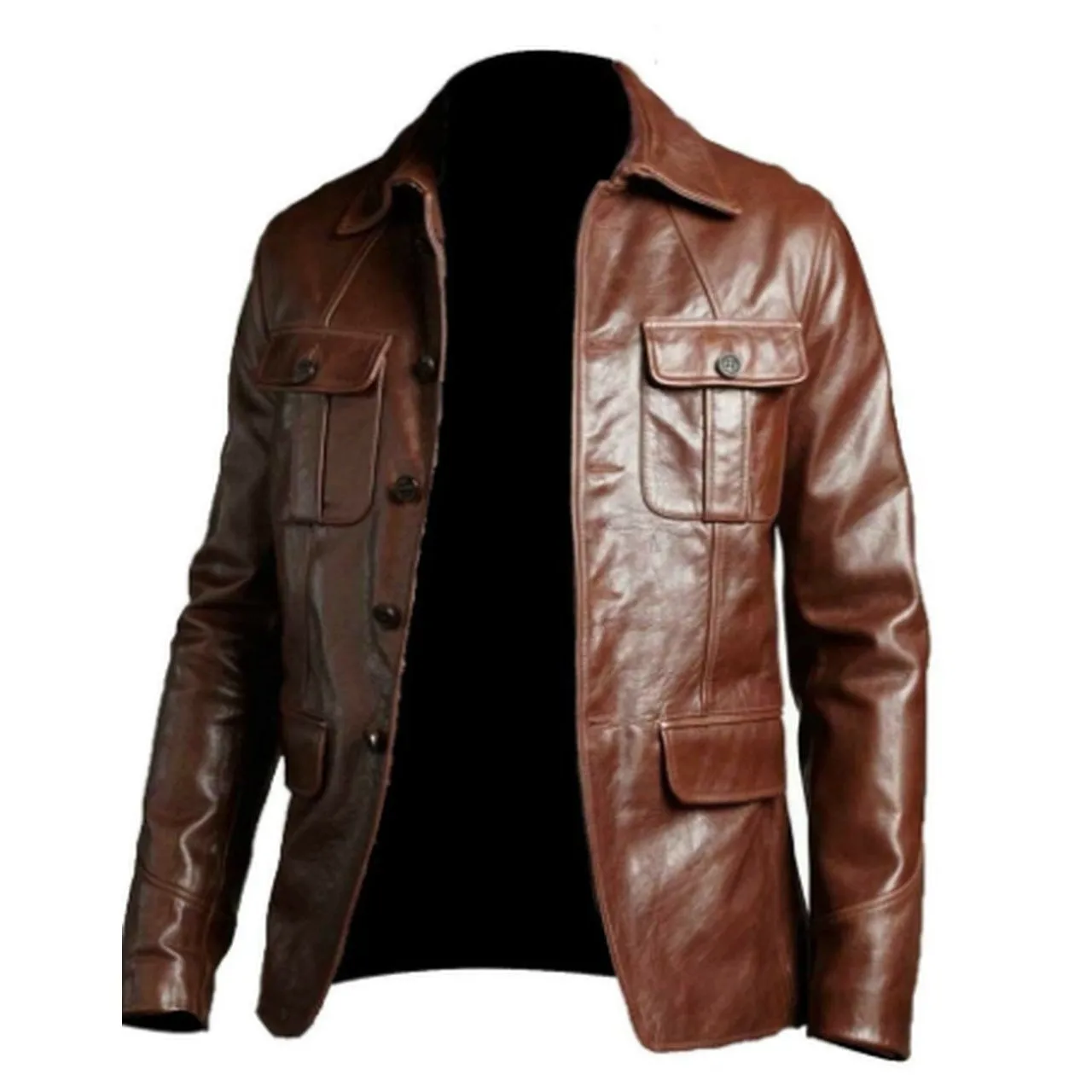 Blazer Coat Jacket For Men's Leather Brown Cafe Racer Sheepskin Bomber Top