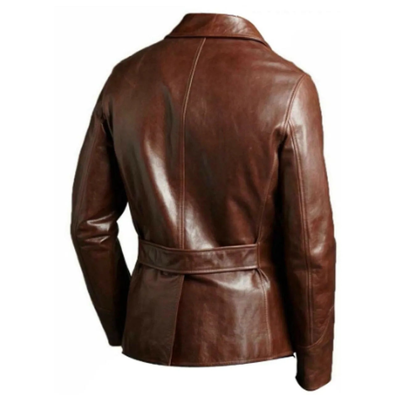 Blazer Coat Jacket For Men's Leather Brown Cafe Racer Sheepskin Bomber Top