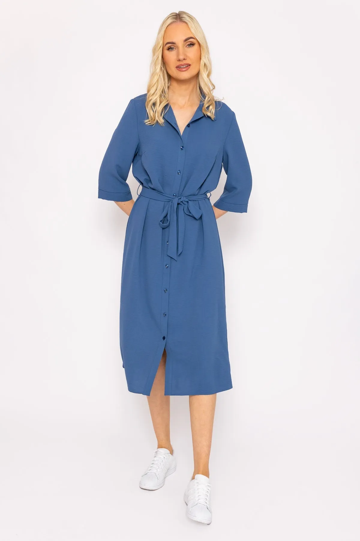 Blue Belted Shirt Dress